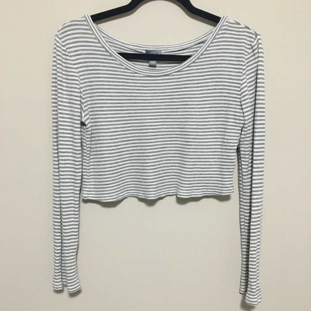 Aerie Striped Waffle Knit Cropped Long Sleeve Tee